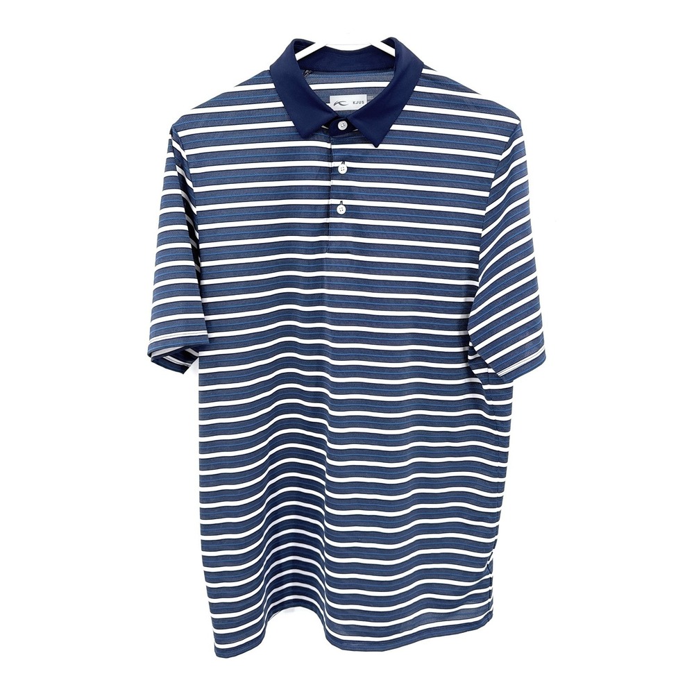 Kjus Mens Striped Golf Polo Shirt Blue White Comfort Fit Size Large L 52